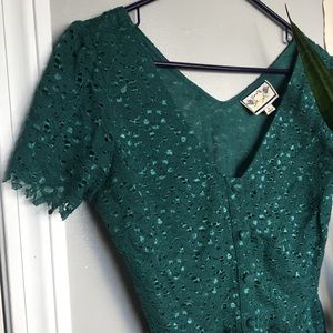 Anthropologie Forest Green Lace Top by Two of Us